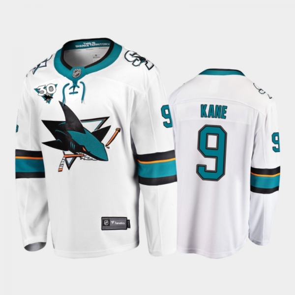 Men's San Jose Sharks Evander Kane #9 Commemorate 30th Anniversary Away White Jersey