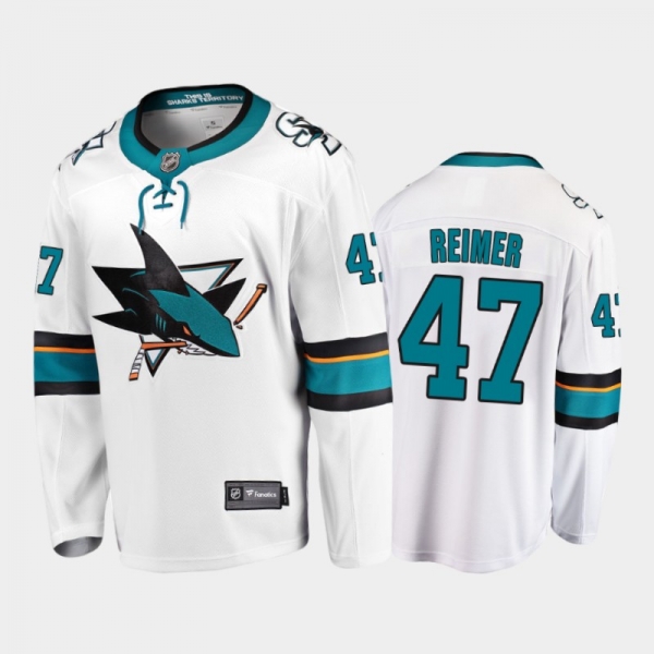 San Jose Sharks #47 James Reimer Away White 2021 Player Jersey