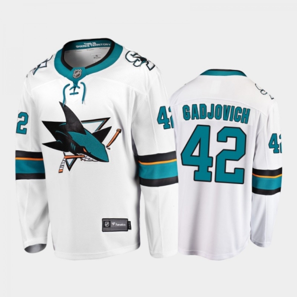 San Jose Sharks #42 Jonah Gadjovich Away White 2021-22 Player Jersey