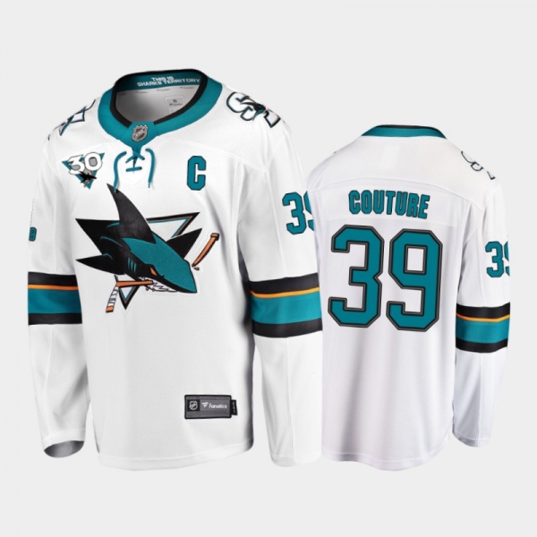 Men's San Jose Sharks Logan Couture #39 Commemorate 30th Anniversary Away White Jersey