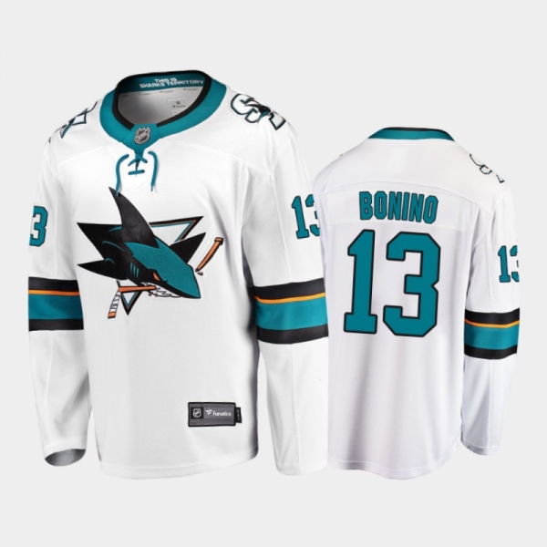 San Jose Sharks #13 Nick Bonino Away White 2021 Player Jersey