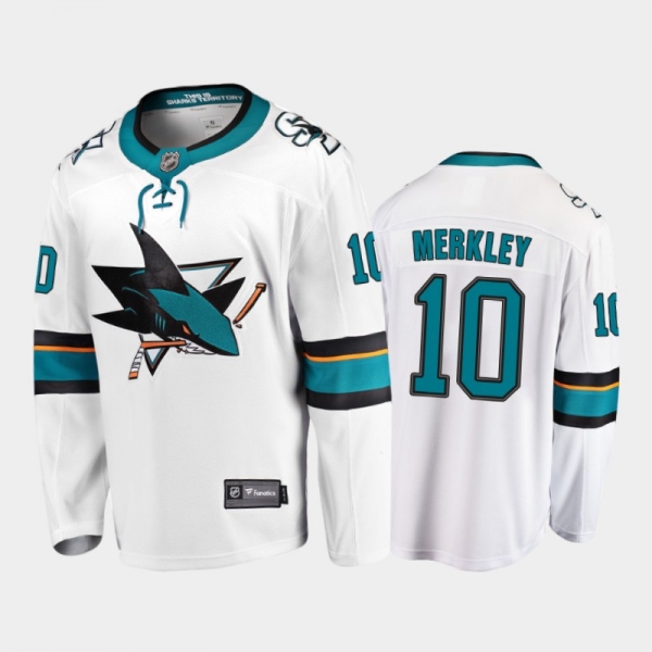 San Jose Sharks #10 Nick Merkley Away White 2021-22 Player Jersey