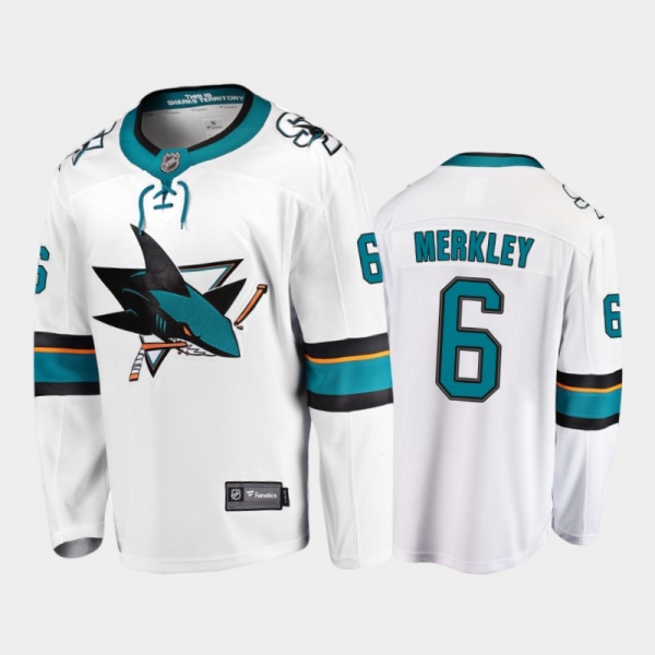 San Jose Sharks #6 Ryan Merkley Away White 2021-22 Player Jersey