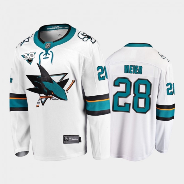 Men's San Jose Sharks Timo Meier #28 Commemorate 30th Anniversary Away White Jersey