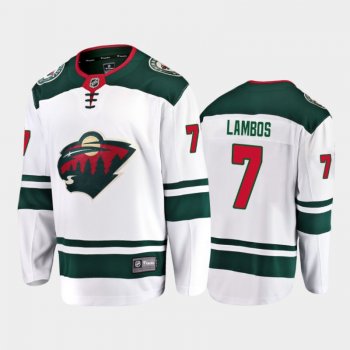 Men Minnesota Wild Carson Lambos #7 Away White 2021 NHL Draft Jersey