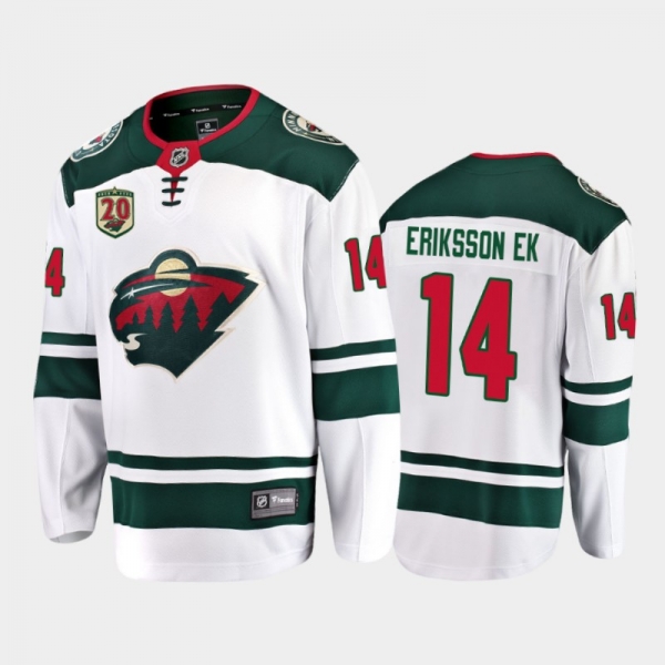 Men's Minnesota Wild Joel Eriksson Ek #14 20th Anniversary White Away Jersey