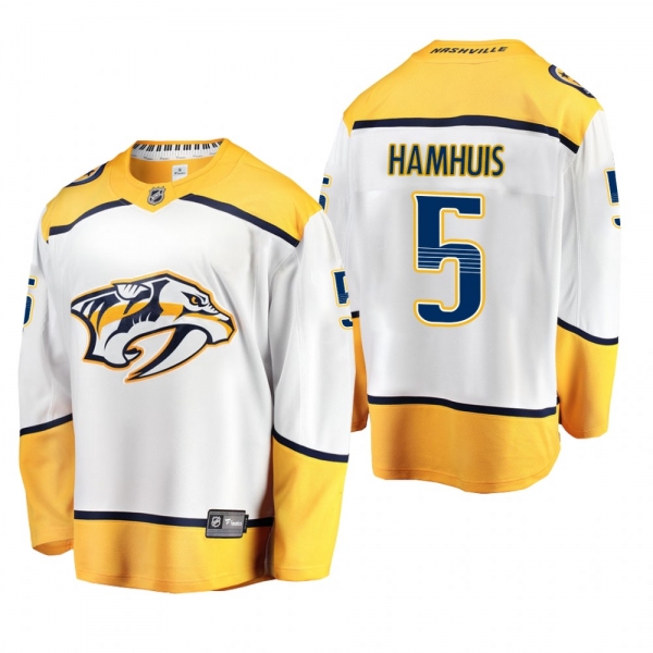 Men's Nashville Predators Dan Hamhuis #5 Away White Breakaway Player Cheap Jersey