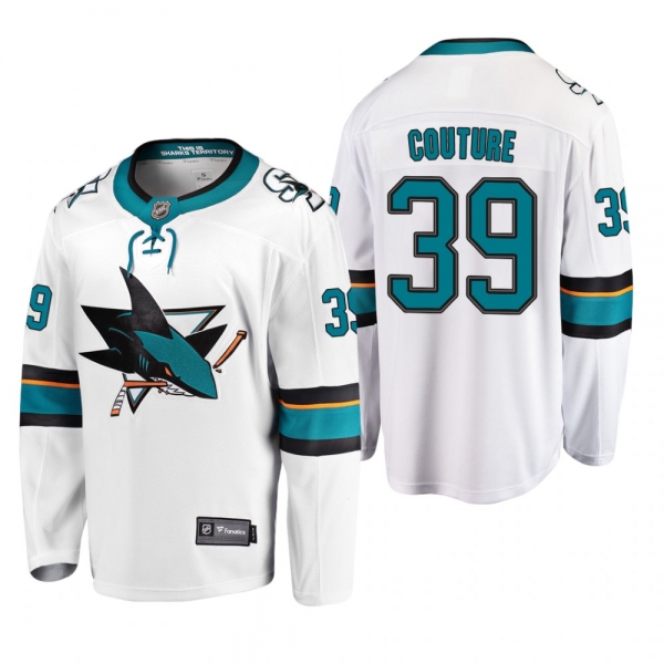 Men's San Jose Sharks Logan Couture #39 Away White Breakaway Player Cheap Jersey