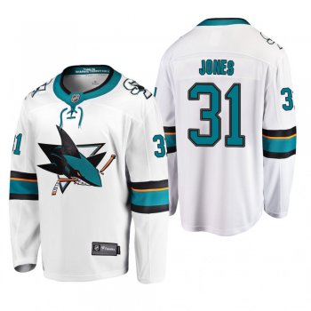 Men's San Jose Sharks Martin Jones #31 Away White Breakaway Player Cheap Jersey