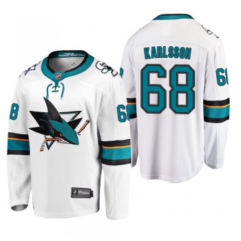 Men's San Jose Sharks Melker Karlsson #68 Away White Breakaway Player Cheap Jersey