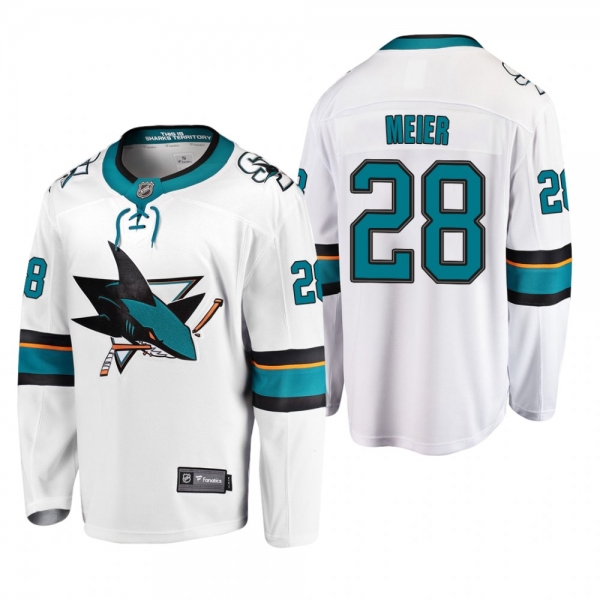 Men's San Jose Sharks Timo Meier #28 Away White Breakaway Player Cheap Jersey