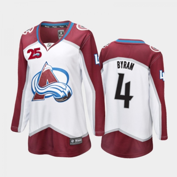 Women's 2020-21 Colorado Avalanche Bowen Byram #4 25th Anniversary Away Jersey - White