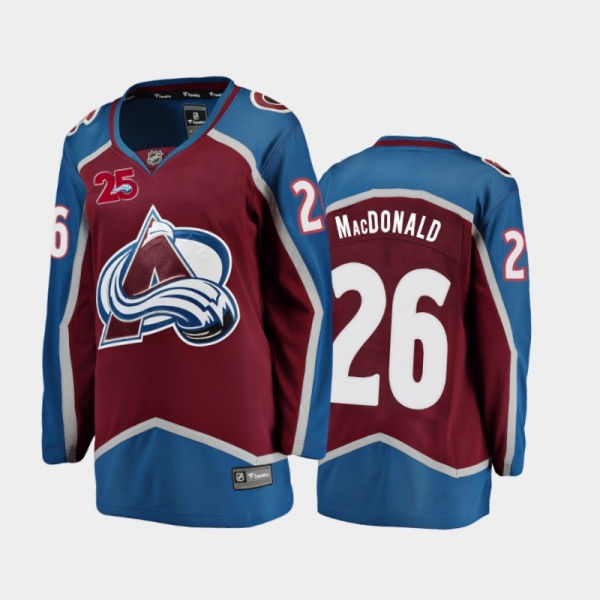 Women's 2020-21 Colorado Avalanche Jacob MacDonald #26 Home Jersey - Burgundy