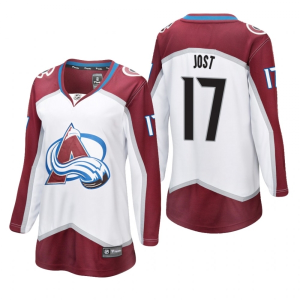 Women's Tyson Jost #17 Colorado Avalanche Away Breakaway Player White Bargain Jersey