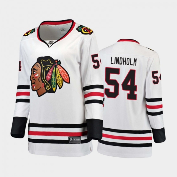 Women's 2020-21 Chicago Blackhawks Anton Lindholm #54 Away Breakaway Player Jersey - White