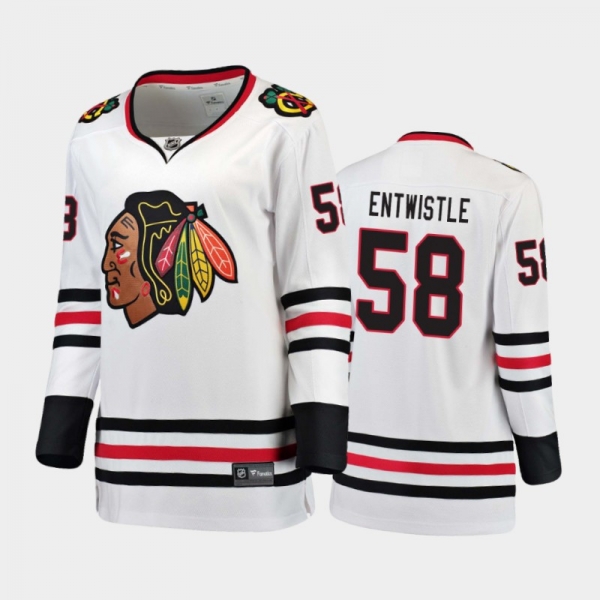 Women's 2020-21 Chicago Blackhawks MacKenzie Entwistle #58 Away Jersey - White