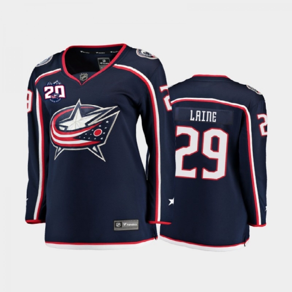 Women's 2020-21 Columbus Blue Jackets Patrik Laine #29 20th Anniversary Home Jersey - Navy