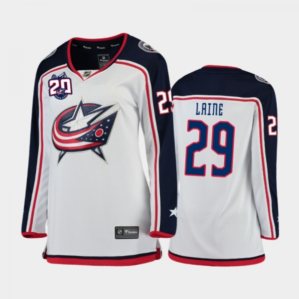 Women's 2020-21 Columbus Blue Jackets Patrik Laine #29 20th Anniversary Away Jersey - White