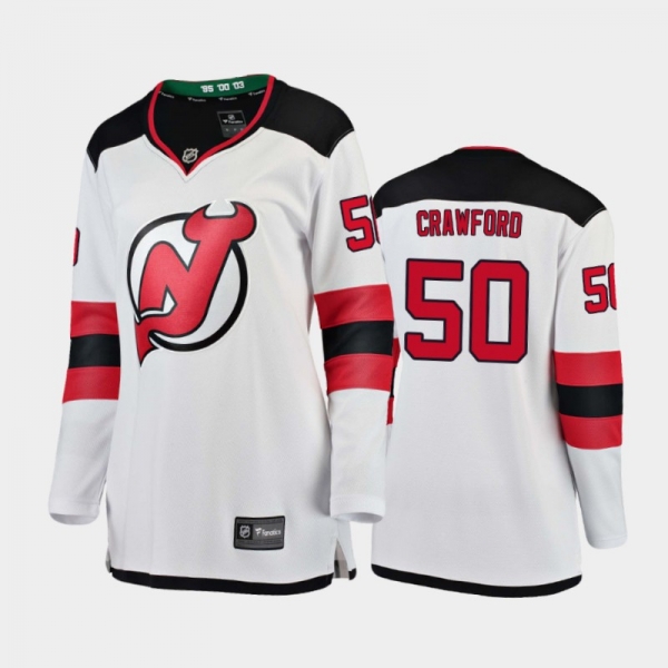 Women's 2020-21 New Jersey Devils Corey Crawford #50 Away Breakaway Player Jersey - White