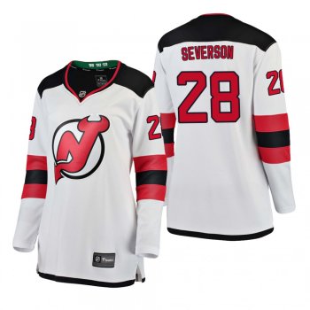 Women's Damon Severson #28 New Jersey Devils Away Breakaway Player White Bargain Jersey