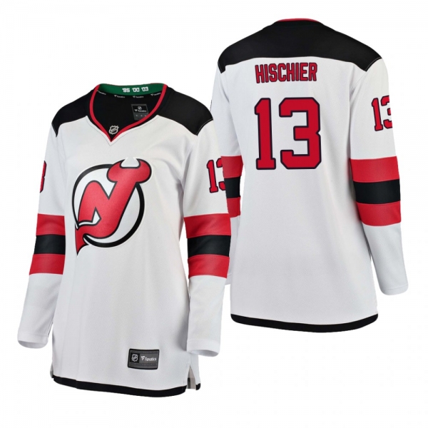 Women's Nico Hischier #13 New Jersey Devils Away Breakaway Player White Bargain Jersey