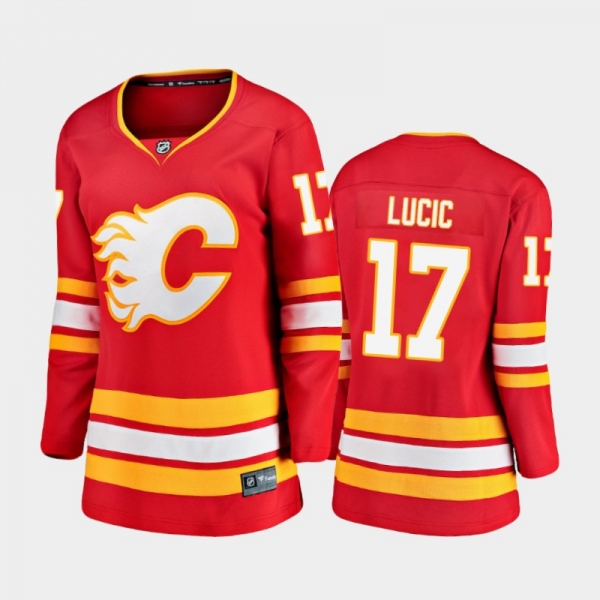 Women's 2020-21 Calgary Flames Milan Lucic #17 Home Premier Breakaway Jersey - Red