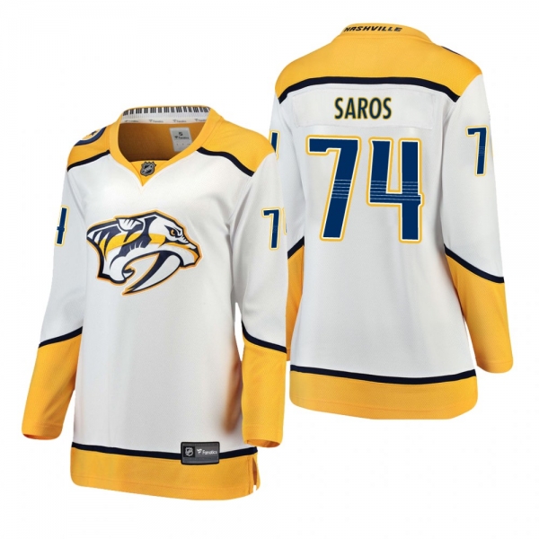 Women's Juuse Saros #74 Nashville Predators Away Breakaway Player White Bargain Jersey