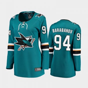 Women's 2020-21 San Jose Sharks Alexander Barabanov #94 Home Jersey - Teal