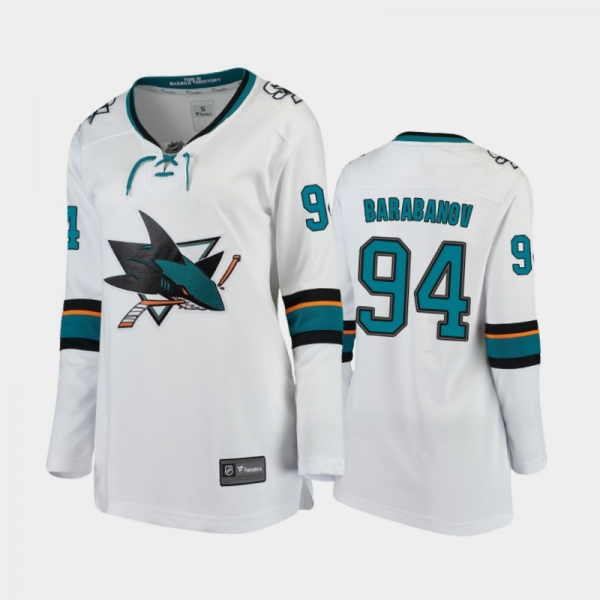 Women's 2020-21 San Jose Sharks Alexander Barabanov #94 Away Jersey - White