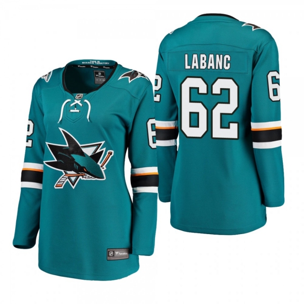 Women's Kevin Labanc #62 San Jose Sharks Home Breakaway Player Teal Bargain Jersey