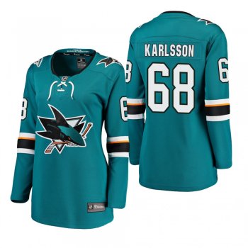 Women's Melker Karlsson #68 San Jose Sharks Home Breakaway Player Teal Bargain Jersey