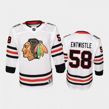 Youth Chicago Blackhawks MacKenzie Entwistle #58 Away 2021 White Jersey