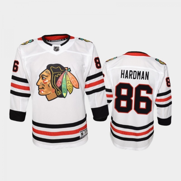 Youth Chicago Blackhawks Mike Hardman #86 Away 2021 White Jersey