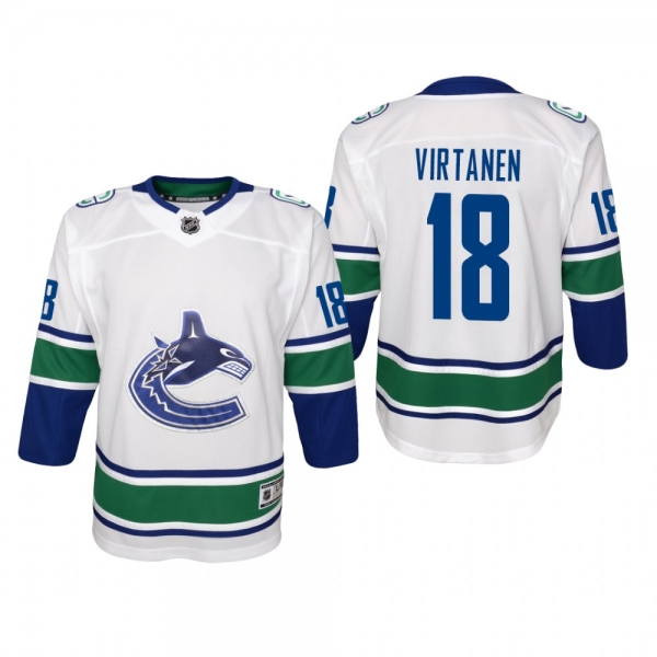 Youth Vancouver Canucks Jake Virtanen #18 Away Premier White Jersey