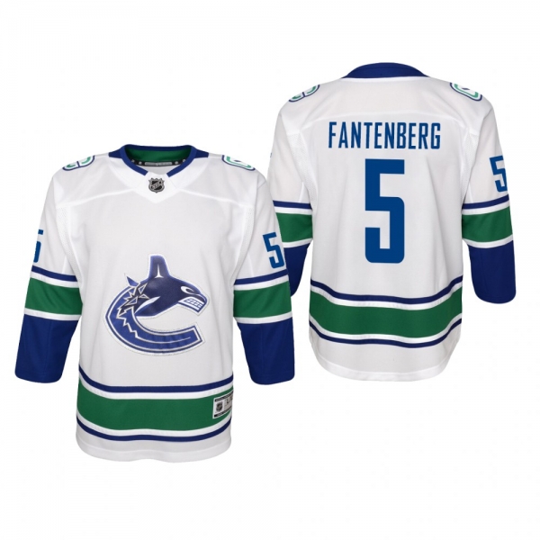 Youth Vancouver Canucks Oscar Fantenberg #5 Away Premier White Jersey