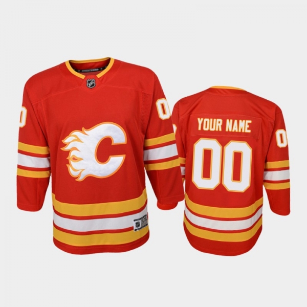 Youth Calgary Flames Custom #00 Home 2020-21 Premier Red Jersey