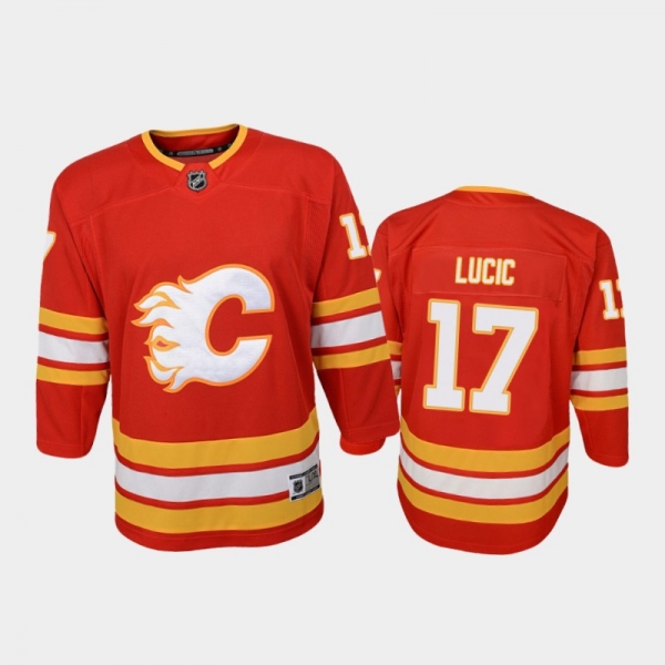 Youth Calgary Flames Milan Lucic #17 Home 2020-21 Premier Red Jersey