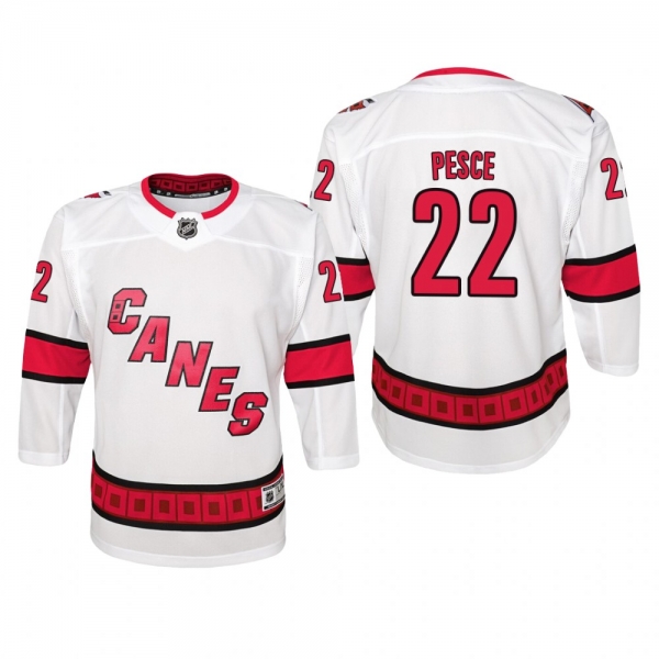 Youth Carolina Hurricanes Brett Pesce #22 Away Premier White Jersey