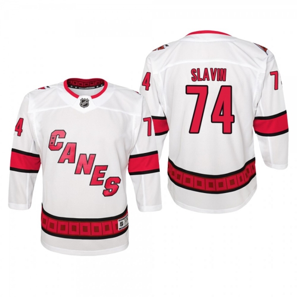 Youth Carolina Hurricanes Jaccob Slavin #74 Away Premier White Jersey