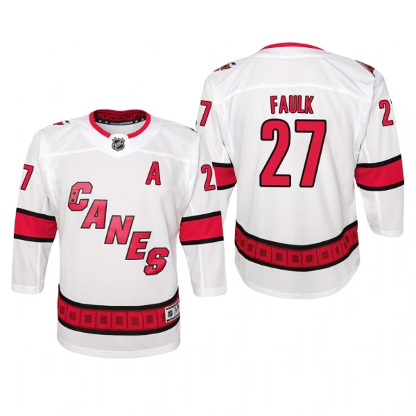 Youth Carolina Hurricanes Justin Faulk #27 Away Premier White Jersey