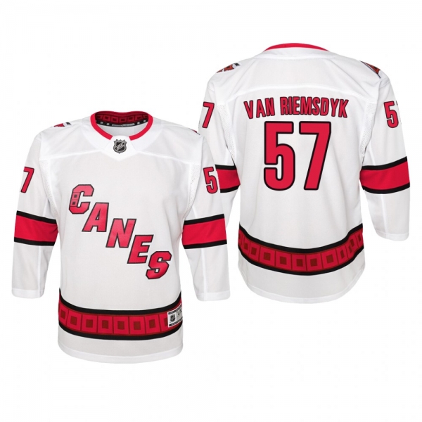 Youth Carolina Hurricanes Trevor van Riemsdyk #57 Away Premier White Jersey