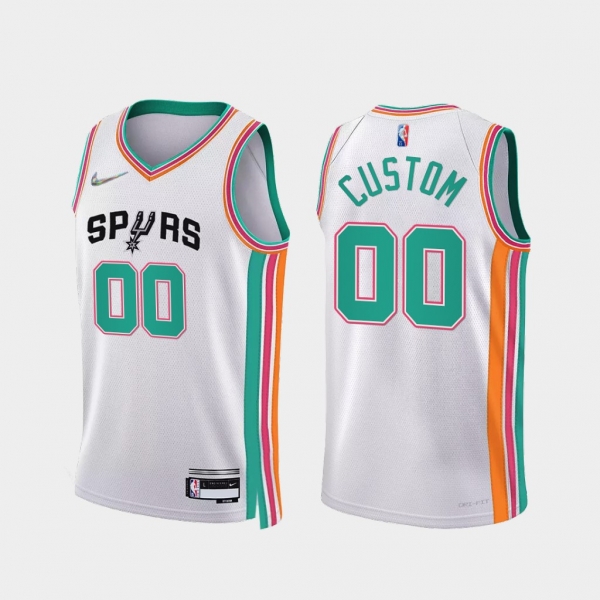 Custom #00 Spurs 75th Anniversary Jersey 2021-22 City Edition White Uniform