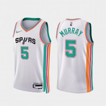 Dejounte Murray #5 Spurs 75th Anniversary Jersey 2021-22 City Edition White Uniform