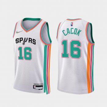 Devontae Cacok #16 Spurs 75th Anniversary Jersey 2021-22 City Edition White Uniform