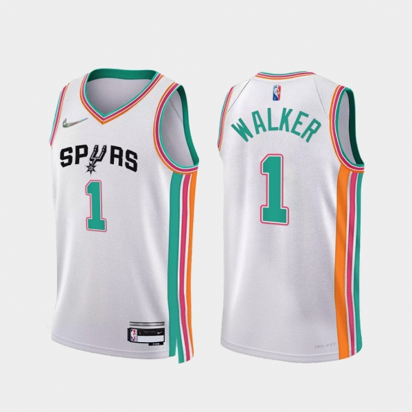 Lonnie Walker #1 Spurs 75th Anniversary Jersey 2021-22 City Edition White Uniform