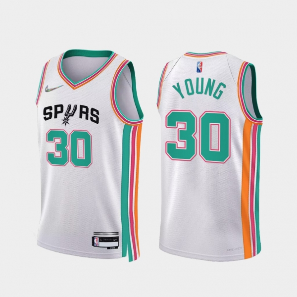 Thaddeus Young #30 Spurs 75th Anniversary Jersey 2021-22 City Edition White Uniform