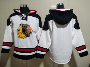 Men's Chicago Blackhawks Blank White Ageless Must-Have Lace-Up Pullover Hoodie