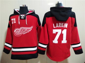 Men's Detroit Red Wings #71 Dylan Larkin Red Ageless Must-Have Lace-Up Pullover Hoodie