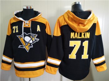 Men's Pittsburgh Penguins #71 Evgeni Malkin Black Ageless Must-Have Lace-Up Pullover Hoodie