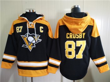 Men's Pittsburgh Penguins #87 Sidney Crosby Black Ageless Must-Have Lace-Up Pullover Hoodie